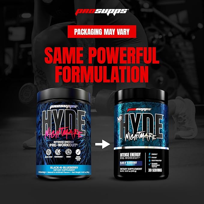 PROSUPPS Mr. Hyde Nightmare Pre Workout Powder with Caffeine &amp Beta Alanine - Preworkout for Intense Energy Mental Focus &amp Performance - Gym &amp Fitness Supplements (Black N' Blueberry 30