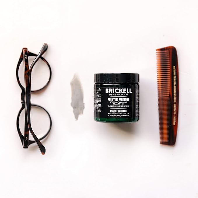 Brickell Men's Purifying Charcoal Face Mask Skin Care Product Natural and Organic Activated Charcoal Facial Mask With Detoxifying Kaolin Clay 4 Ounce Unscented
