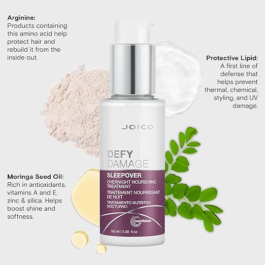 Joico Defy Damage Sleepover Overnight Nourishing Treatment | Instantly Softens &amp Smooths | Strengthen Bonds | Reduce Breakage &amp Split Ends | No Rinse Formula | With Arginine &amp Keratin