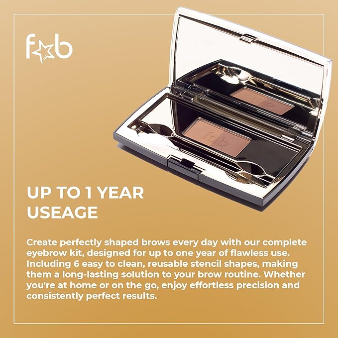 Fab Brows Duo Eyebrow Kit Ultimate Brow Stencil Kit with Compact Powder Mirror and Eyebrow Shaper Waterproof Eyebrow Makeup Kit Contour Palette Eyebrow Cosmetics (Slate/Black)