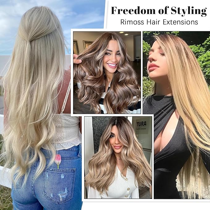 Clip in Hair Extensions Real Human Hair - 24 Inch 7pcs Dirty Blonde to Bleach Blonde Highlight Color - Soft Human Hair Clip in Extensions Straight for Women (24 Inch)
