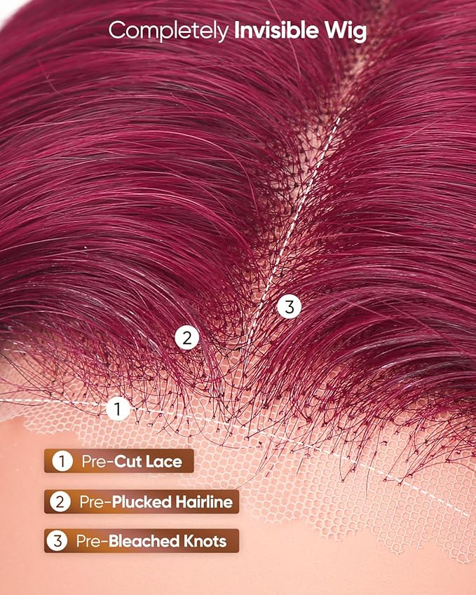 13X6 99j Burgundy Lace Front Wigs Human Hair200% Density 99j HD Lace Front Wigs Red Colored Body Wave Human Hair Wigs 30inch