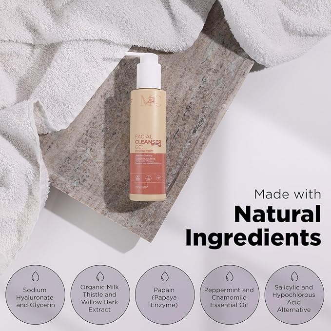 MC Belle Facial Cleanser for All Skin Types - Non-Scented &amp Peppermint Cleanser with Sodium Hyaluronate Organic Milk Thistle &amp Willow Bark Extract for Acne Treatment Deep Cleansing (Non Scen