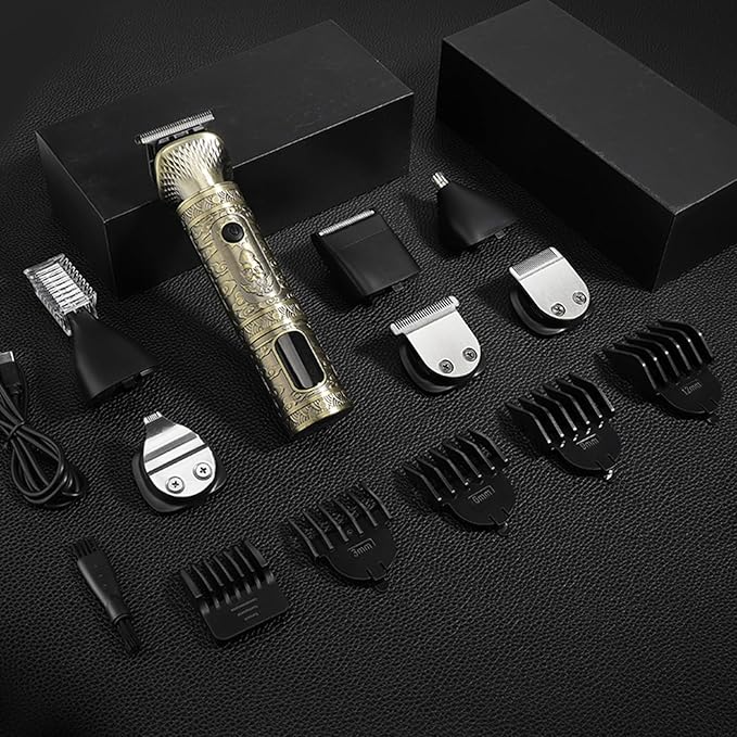 Men's Grooming Kit Multifunction Hair Trimmer Set Beard Shaver Electric Body Hair Trimmer Nose Trimmer Haircut Kit Engraving Cutter with Guide Combs Type-C Rechargeable