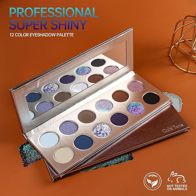 Professional Super Shiny 12 Color Eyeshadow Palette Multichrome Chameleon Eyeshadow Makeup Sparkle Duochrome &amp Matte Eye ShadowLong LastingEasily BlendableHighly Pigmented Vegan