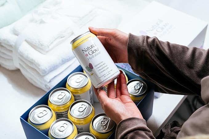 Natural Glow Hydration® Glycine Beauty Water Lemonade Lemongrass Flavor 12 Pack of 12 fl oz Cans Electrolytes &amp Amino Acids Zero Sugar &amp Zero Sodium Anti-Aging Facial Petals Bundle