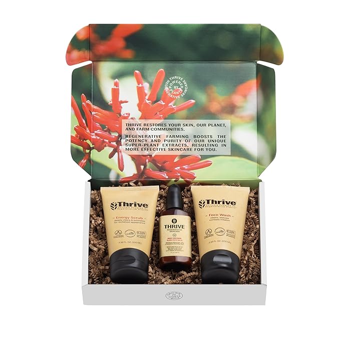 Thrive Natural Care Vacation Skin Care Set - Face Scrub SPF30 and Face Wash - Vegan &amp Cruelty Free