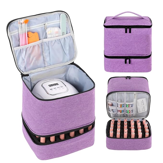 Travel Nail Polish Organizer Holds 30 Bottles (15ml) Double-layer Nail Polish Carrying Case Large Capacity Portable Storage Bag for Nail Varnish and Manicure Set