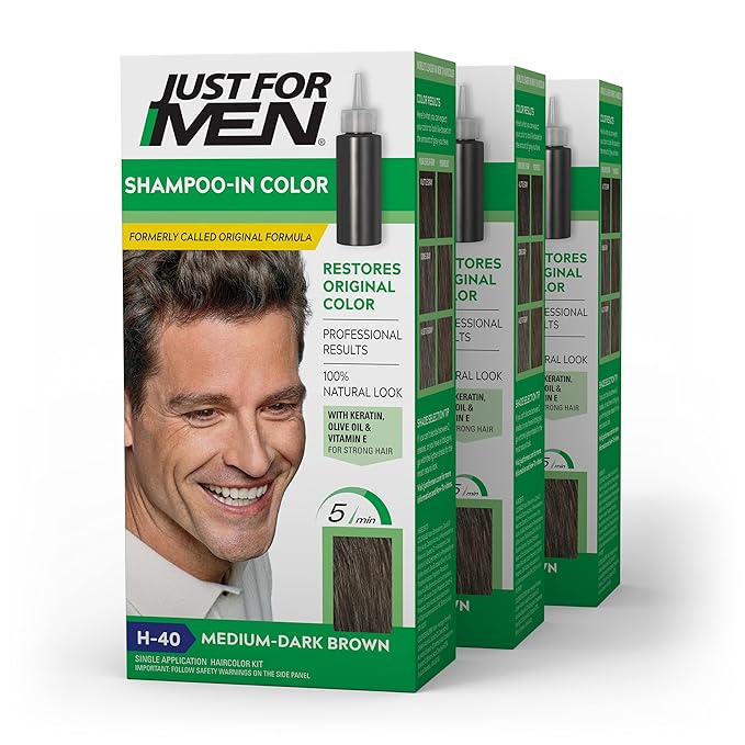 Just For Men Shampoo In Color Hair Color for Men with Keratin and Health & Beauty > Health Care > Vitamins & Supplements > Vitamins > Vitamin E for Stronger Hair Restores Natural Hair Color Medium-Dark Brown H-40 Pack of 3