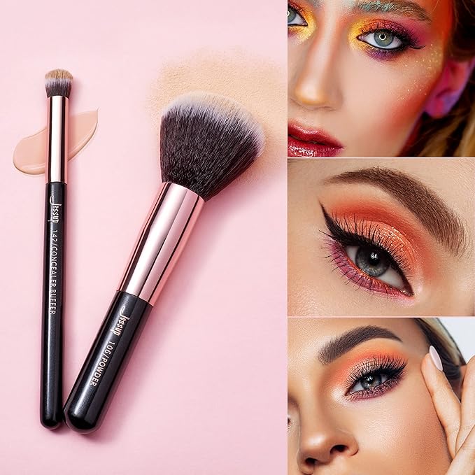 Jessup Makeup Brushes Labeled Makeup Brush Set Premium Synthetic and Natural Hair Foundation Powder Concealer Eyeshadow Blending 15pcs Brush Kit Rose Gold/Black T160