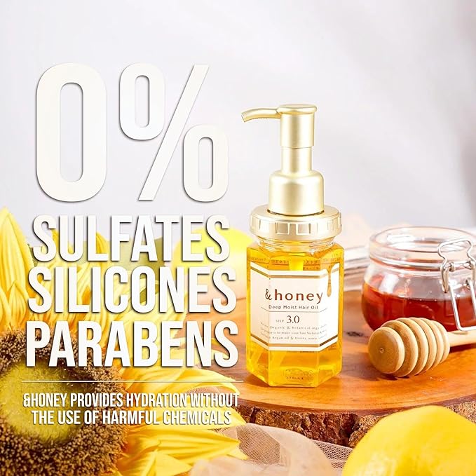 &amp-honey Deep Moist Hair Oil + Refill Set (100ml + 75ml) ? Hydrating Hair Treatment for Dry Frizzy Curly Hair ? Lightweight Non-Greasy ? Eco-Friendly Refill Pouch