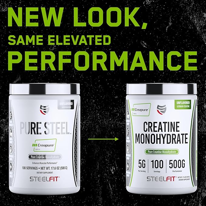 SteelFit Creapure Creatine Monohydrate Powder Unflavored - German Micronized Creatine Powder for Men &amp Women - Gym Workout Nutritional Supplements for Muscle Gain Brain Health &amp Strength Bui