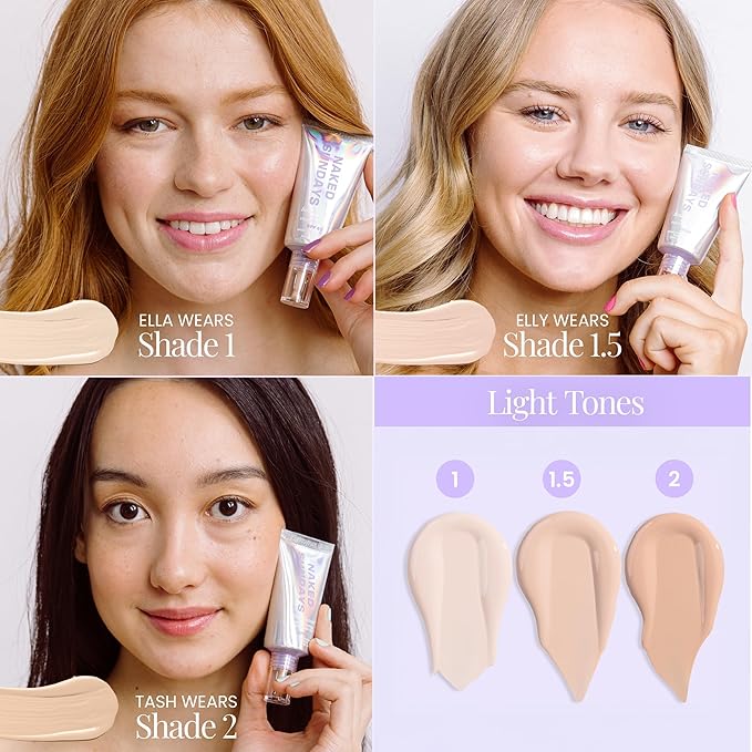 Naked Sundays BeautyScreen??SPF 50 Mineral Peptide Foundation Tint ? Skin Tint &amp Mineral Sunscreen | Radiant Buildable Coverage Acne-Safe Infused with Peptides (1 Fair Neutral 1.01 oz)
