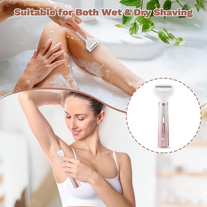 Electric Razors for Women 5 in 1 Bikini Trimmer for Women Wet/Dry Electric Shaver Painless Womens Razor Shavers Facial Hair Removal for Face Nose Eyebrow Arms Armpit Legs Pubic Area