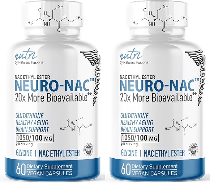 Neuro NAC Supplement N-Acetyl Cysteine Ethyl Ester (Pack of 2) - 20x More Bioavailable Than NAC 600 mg - Boost Glutathione 20x - 30x More - N Acetyl Cysteine Ethyl Ester - NACET (120 Capsules) - Nutri