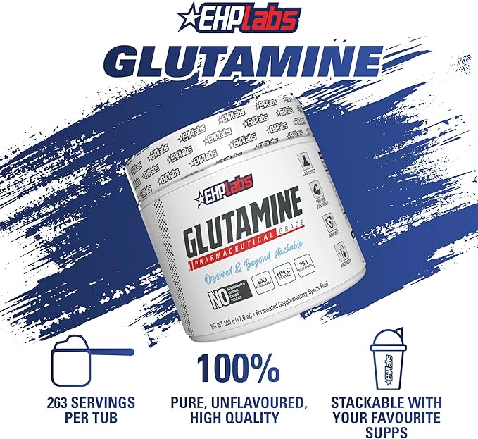 EHP Labs L Glutamine Powder Amino Acids - L-Glutamine Workout Recovery Immune Health &amp Gut Health Support (500g) - 100 Servings