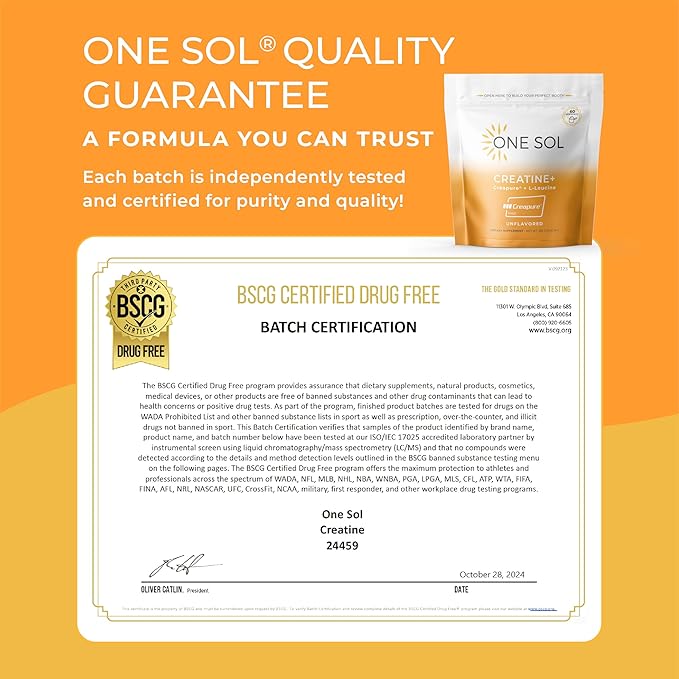 One Sol Creatine for Women All Natural Women’s Creatine Powder w Creapure &amp Leucine Increase Lean Muscle Mass Reduce Recovery Time Promotes Brain &amp Bone Health (Unflavored 60 Servings)