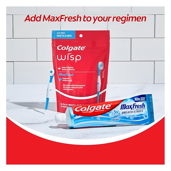 Colgate Max Fresh Wisp Disposable Mini Travel Toothbrushes Peppermint 24 Count (Pack of 4)
