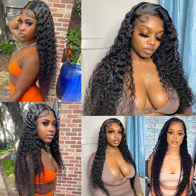 Healthair Hidden Strap 360 Full Lace Front Wigs Human Hair Invisible Strap Pre Plucked Bleached Konts Pre Cut Lace Deep Wave HD Lace Frontal Wig with Drawstring 360 Glueless Wigs(26inch)