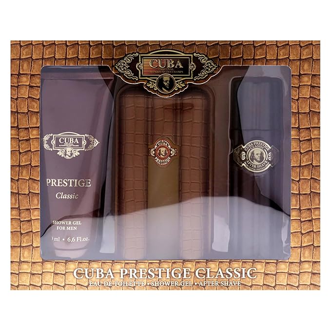 Cuba Prestige Classic for Men - 3 Pc Gift Set 3oz EDT Spray 6.7oz Shower Gel 3.3oz After Shave