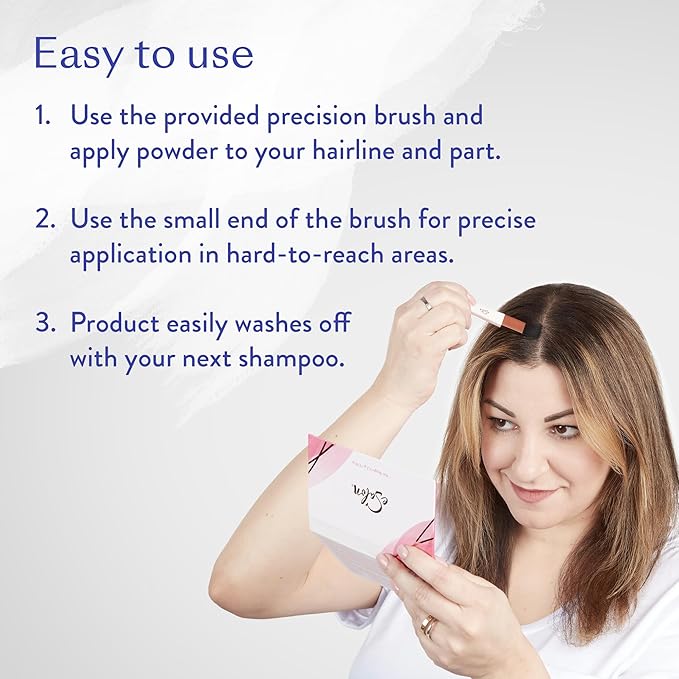 eSalon Root Touch Up + Brow Powder Conceal &amp Cover (Black) - Hairline Powder for Women - Scalp Concealer &amp Filler for Thinning &amp Gray Hair Coverage - Creates Thicker &amp Fuller-Looking