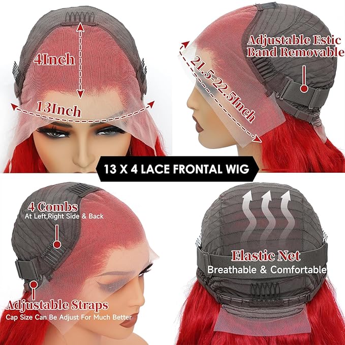 26 Inch Red Wig Human Hair 200 Density Body Wave Human Hair Wig Colored 13x4 Red HD Lace Front Wigs Human Hair Pre Plucked With Baby Hair
