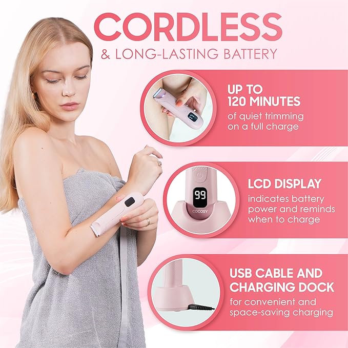 Bikini Trimmer - Pubic Hair Trimmer for Women Ceramic Blade Waterproof Electric Shaver for Women with Standing Recharge Dock &amp Travel Pouch Female Hygiene Razor