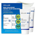 WELLAGE Real Hyaluronic Watery Glow Sunscreen Double Set SPF50 - Broad Spectrum UV Protection with 6 Types Hyaluronic Acid - No White Cast Makeup Base - K-Beauty Face Sunscreen 1.69 fl.oz x 2 Pack