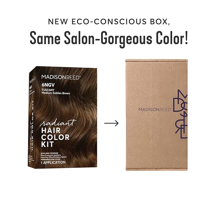 Madison Reed Radiant Hair Color Kit | 6NGV Medium Golden Brown (Tuscany Brown) for 100% Gray Hair Coverage | Dimensional Salon-Quality Permanent Hair Dye | PPD-Free &amp Ammonia-Free | 2 Pack
