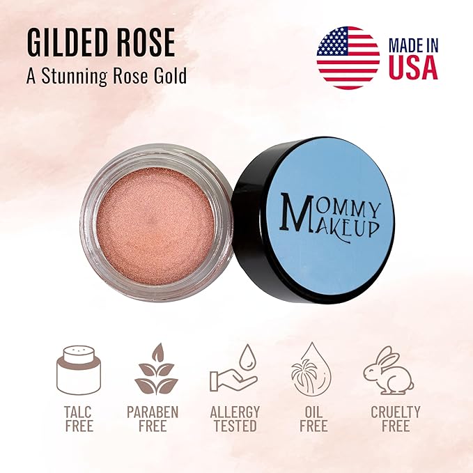 Mommy Makeup Any Wear Creme Eyeshadow - Waterproof Crease-Proof Long Lasting High Pigment Oil-free - Cream to Powder for Eyes Cheeks &amp Lips (Gilded Rose)