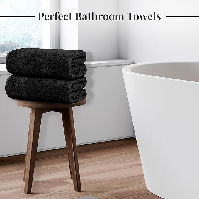 Tens Towels Pack of 4 Extra Large Bath Towels 30 x 60 Inches 100% Cotton Larger &amp Lighter Weight Quicker to Dry Super Soft and Absorbent Perfect for Bathroom Black