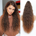 Claw Clip in Ponytail Extension 30 Inch Long Wave Curly Pony Tail Hair Extensions for Women fluffy Natural Looking Synthetic Hairpiece for Daily Use(Ombre Medium Dark Brown 30Inch)