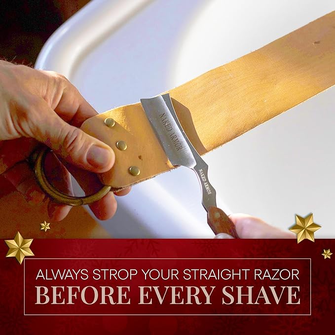 Naked Armor Straight Razor Leather Strop - 2.5 x 15 Cow Leather Razor Blade Sharpener with Brass Hooks Brown