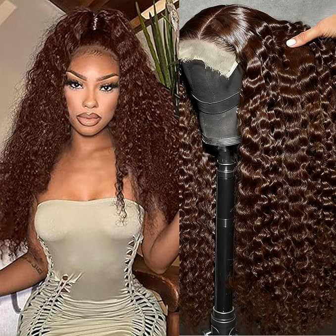 5x5 HD Transparent Lace Front Wigs Human Hair Pre Plucked with Baby Hair 30Inch Deep Wave Wigs 180% Density Brazilian Virgin Hair Partial Glueless Chocolate Brown Wigs for Women