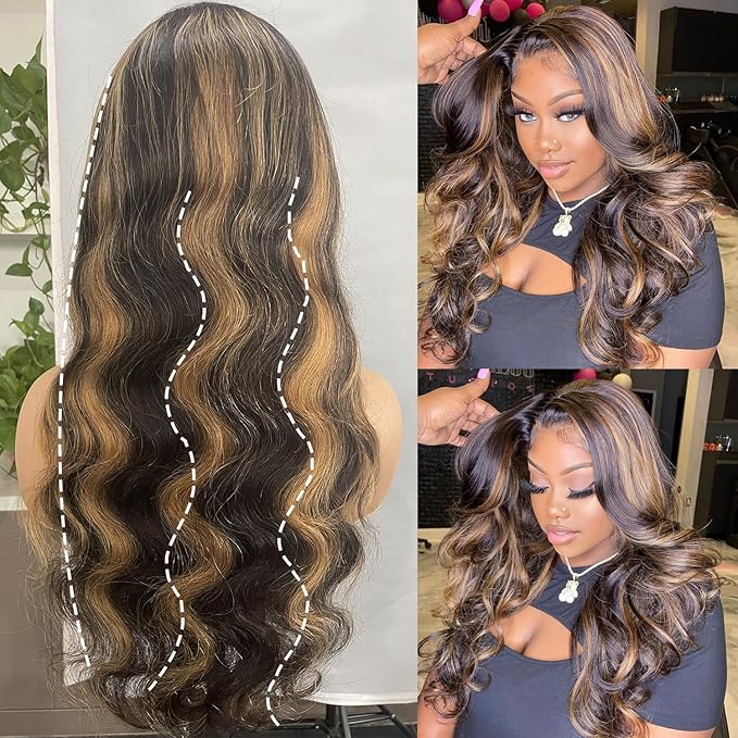 Blomas 22Inch 1b/27 lace front wig human hair 13x4 200% Density Body Wave Balayage Wig Human Hair HD Transparent Lace Glueless Wig Highlight Colored Wig Pre Plucked HD Lace Frontal Wigs