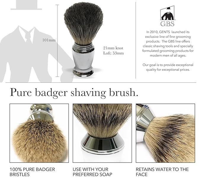 G.B.S Stylish Shaving Kit- For Men?™s Beard Traditional 42C Safety Razor Badger Shaving Brush Stainless Brush &amp Razor Stand Chrome Bowl 3 Pack of Natural Shaving Soaps + 25 DE Razor Blades
