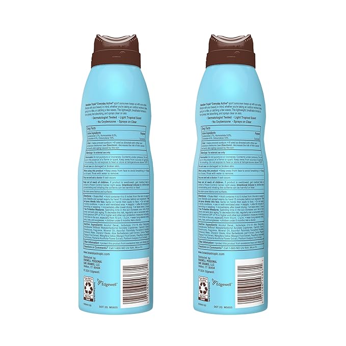 Hawaiian Tropic Everyday draft Spray Sunscreen SPF 50 | Body Sunscreen Spray SPF 50 Sunblock Oxybenzone Free 6oz each Twin Pack