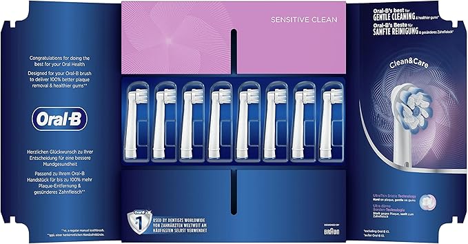 Braun Oral-B 4210201320180 Sensitive Clean Toothbrush Heads for Our Gentle Cleaning in Letterbox Packaging Pack of 8