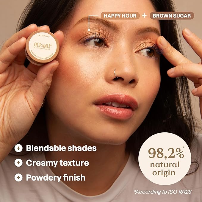 ATTITUDE Oceanly Eyeshadow EWG Verified Single Shimmer Cream Eyeshadow Plastic-Free Vegan Beauty and Makeup Happy Hour 0.16 Fl Oz