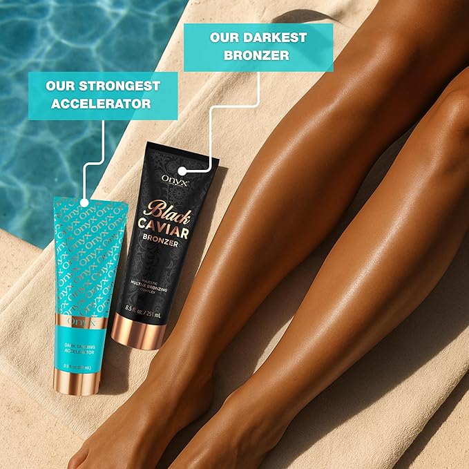 Onyx Strongest Dark Tanning Accelerator Lotion - Effective Tan Enhancer for Indoor &amp Outdoor Sun - Accelerates Melanin Production - No Stains &amp Streaks | Super Moisturizing | Tropical Scent |
