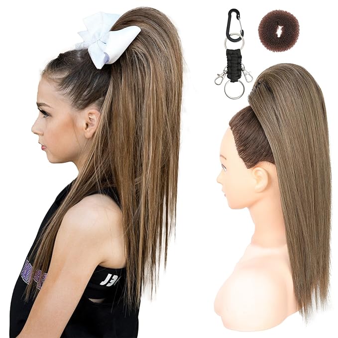 SEIKEA Cheer Ponytail Hair Piece 16 Ash Blonde Straight Cheerleader Hairpiece Ponytail Extension for Cheerleader Competition Dance