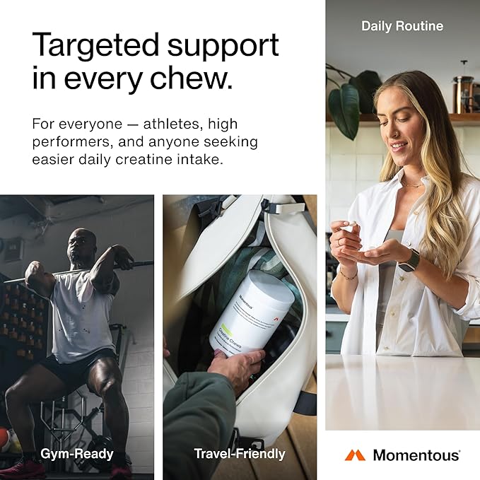 Momentous Creatine Chews - Creapure Creatine Monohydrate - Supports Strength Lean Muscle &amp Recovery for Men &amp Women - NSF Certified for Sport - 150 Chewable Tablets - Lemon Lime