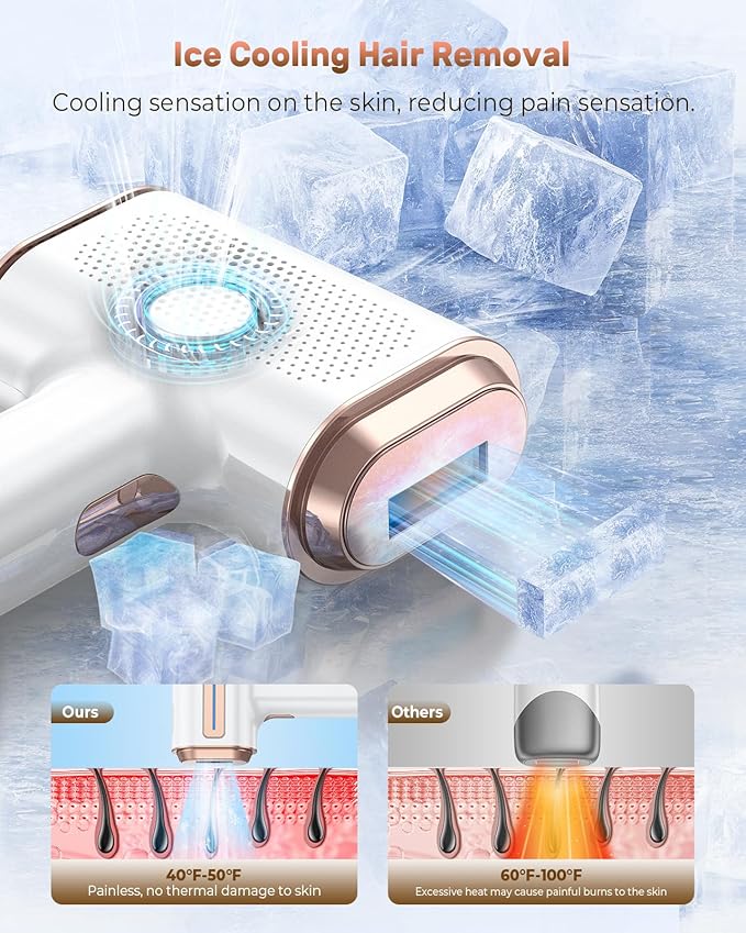 Laser Hair Removal 999900+ Flashes IPL Hair Removal Device for Women and Men Ice-Cooling Painless Laser Hair Removal At-Home Hair Remover for Armpits Back Facial Legs Arms Bikini Line