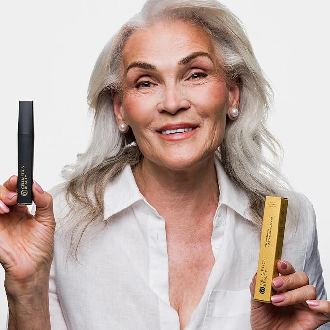 Cellmetics Mascara for Older Women 60 Plus Volumizing &amp Lengthening Tubing Mascara with Lash Growth Effect Hypoallergenic Smudge-Free and Gentle for Sensitive Eyes (Black)