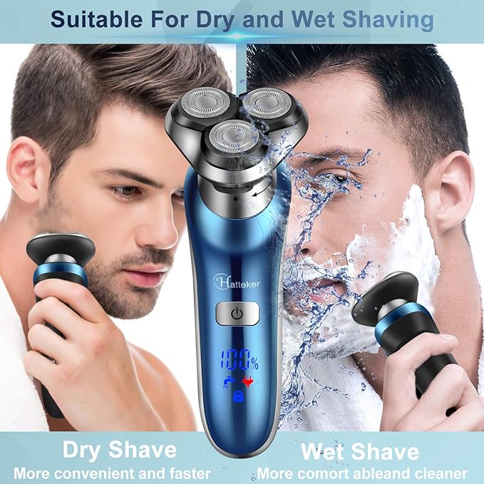 Hatteker Electric Shaver for Men Trimmer for Men Cordless Rechargeable Beard Nose Hair Face Trimmer Rotary Razor USB Groomer Waterproof Wet Dry 4 in 1