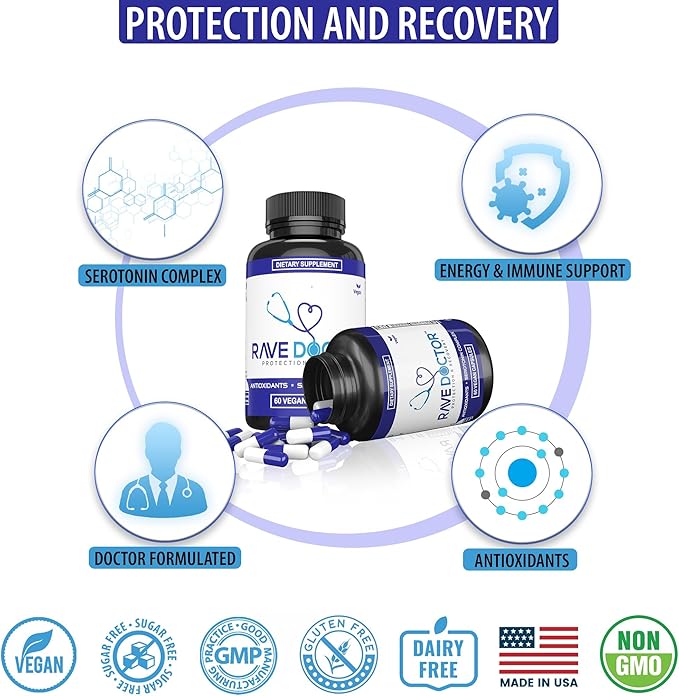 Rave Doctor 5 HTP Supplement - Essential Rave Vitamins for Festival Goers Rave Accessories Festival Essentials Festival Gear Rave Essentials 5htp Supplement