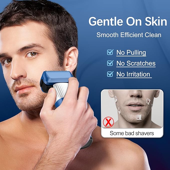 Electric Razor for Men 2-Speed 5-Blade Electric Shavers for Men Face Cordless Rechargeable Mens Foil Shaver Shaving Machine Wet Dry Men's Travel Razors for Man Close Shaving Face as Gift Blue
