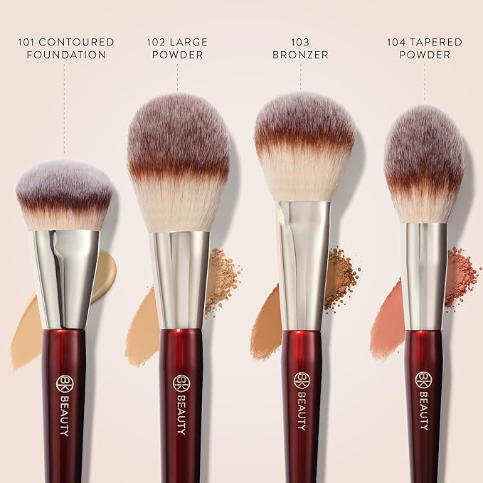 BK BEAUTY - ESSENTIALS FACE BRUSH SET (4PC) - Professional Makeup Brush Set for Liquid or Cream Foundations Powder Bronzer Blush | Premium Makeup Brushes for Flawless Application