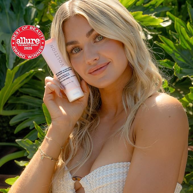 Volition Beauty Getaway Glow SPF 30 Radiant Sunscreen with Zinc Oxide + Vitamin E | Reef-Safe Mineral Sunblock with No White Cast | Silky Smooth with Glossy Finish
