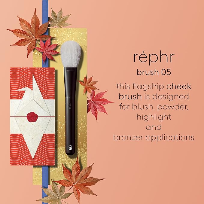 rephr brush 05 - Natural Goat Hair Makeup Brush for Blush Powder Highlighter &amp Bronzer (38mm Bristles) Handmade in Kumano Japan